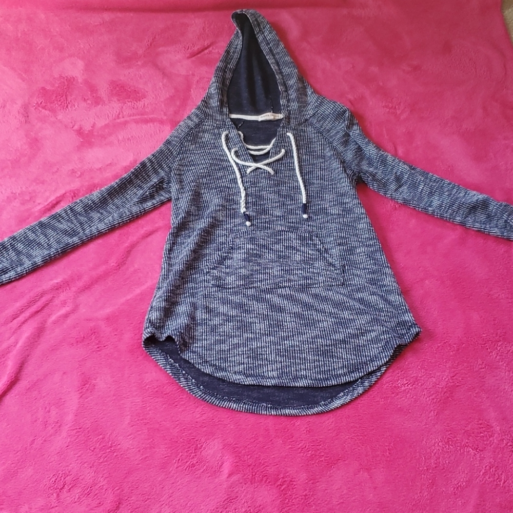 Blue and white hooded sweater